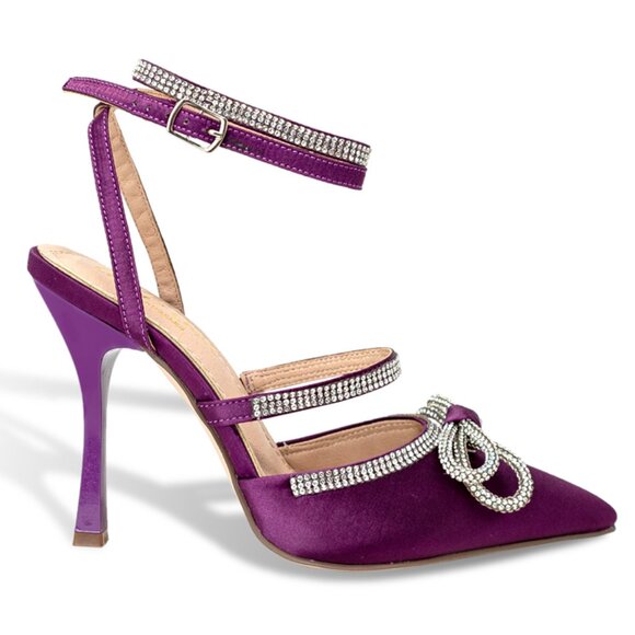 Women’s Rhinestone Embellished Pointed Toe Heels with Ankle Straps - Picture 2 of 4